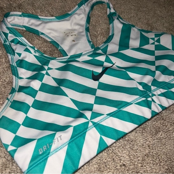 Nike Dri Fit Women’s Green and White Geometric Print Racerback Sports Bra Small - Picture 4 of 7